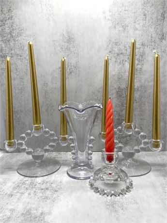 Imperial Glass Candlewick Holders and Candles