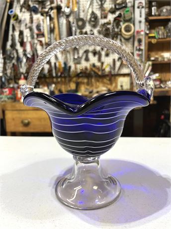 Cobalt Blue Glass Heavy Basket