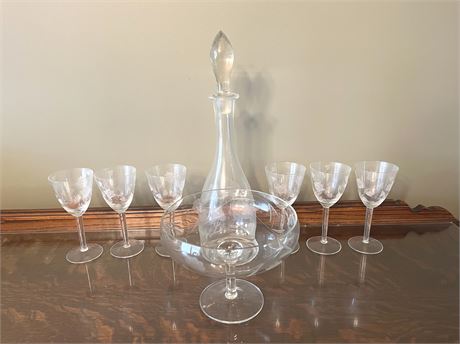 Etched Glass Wine Decanter and Glass Set