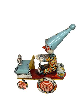 1930s Unique Art "Artie the Clown" Tin Litho Windup Toy