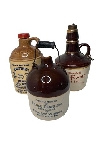 Antique Whiskey Stoneware Advertising Jugs