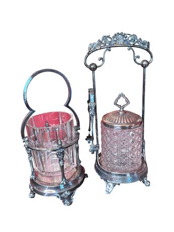 Two (2) Antique Victorian Silver Plate Pickle Castors