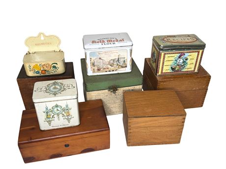 Vintage Wood/Metal Recipe and Matchstick Boxes