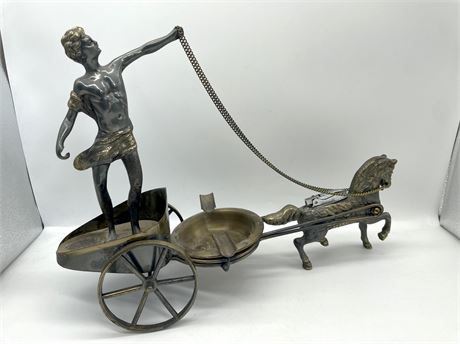 Brass/Bronze Achilles Chariot Ashtray and Lighter