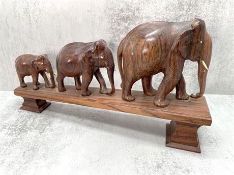 12" Wood Elephant Carving Display