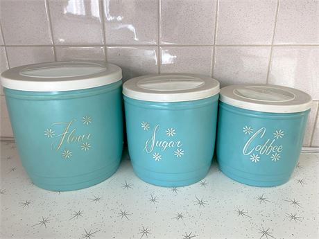 1950s Stanley Turquoise Canister Set