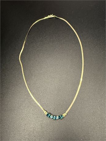 14kt Yellow Gold Blue Topaz Diamond Necklace