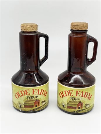 Pair of Olde Farm Syrup Bottles