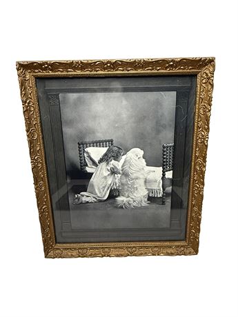 Antique R. Hill "Good Night" Photograph in Gold Gilt Wood Frame
