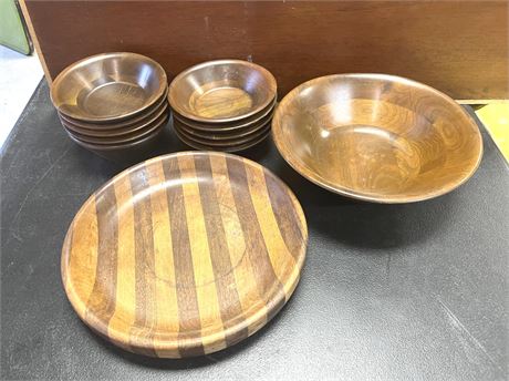 Turned Wood Bowl and Platter Set