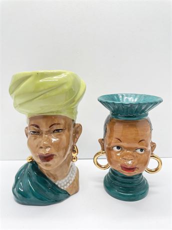 Two Lady Head Vases