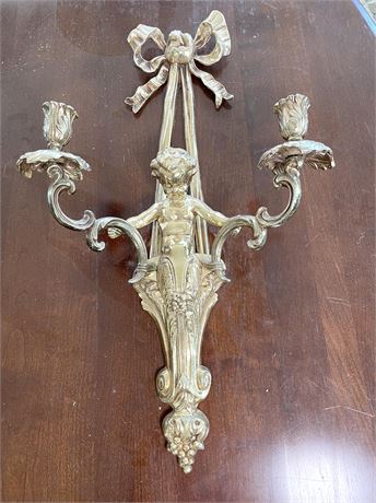 Brass Cherub Double Arm Candle Wall Sconce