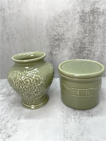 Longaberger Pottery Vase and Canister