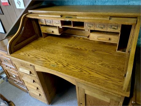 Solid Oak Roll Top Desk