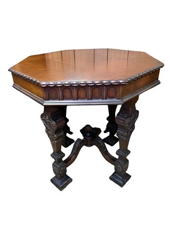 1930s Walnut Octagonal Jacobean Style Table