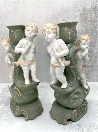 Vintage Cherub Ceramic Candlestick Holders