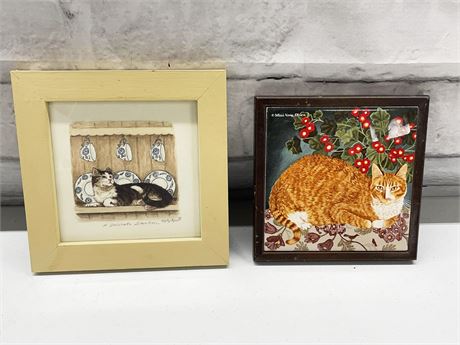 Two (2) Framed Cat Prints