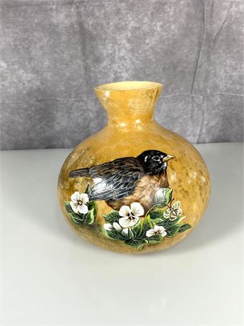 Signed Large Hand Painted Gourd Vase