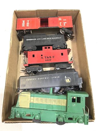 Marx Green Locomotive and Other Rail Cars