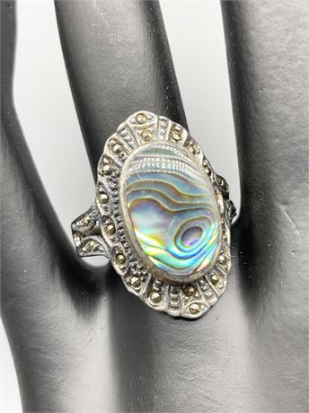 Abalone Marcasite Sterling Silver Ring