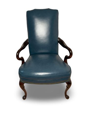 Blue Leather Chair with Wood Frame