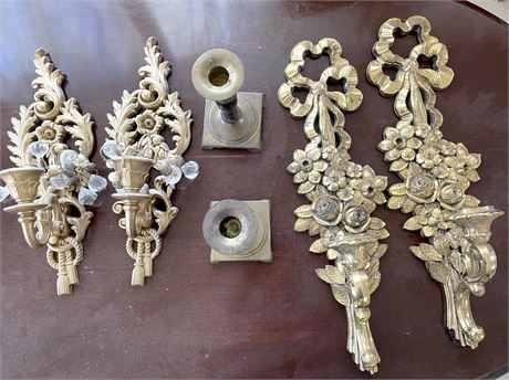 SyrocoWood Wall Sconces and Brass Candlesticks