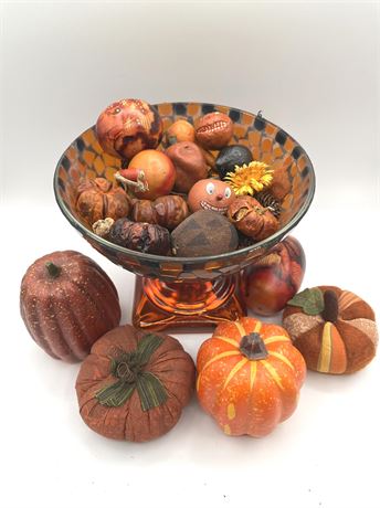 Glass Pedestal Bowl with Halloween Decoratives