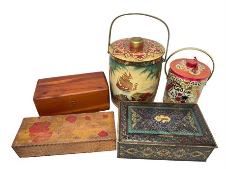 Vintage Decorative Boxes and Tins including Pyrography Box