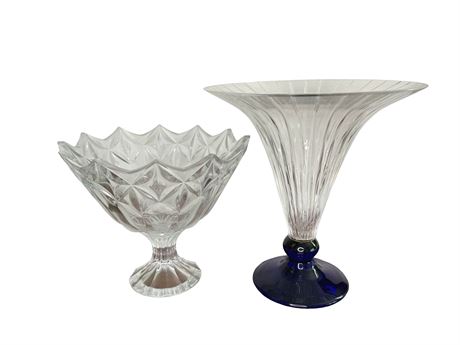 Crystal Pedestal Bowl and Trumpet Vase