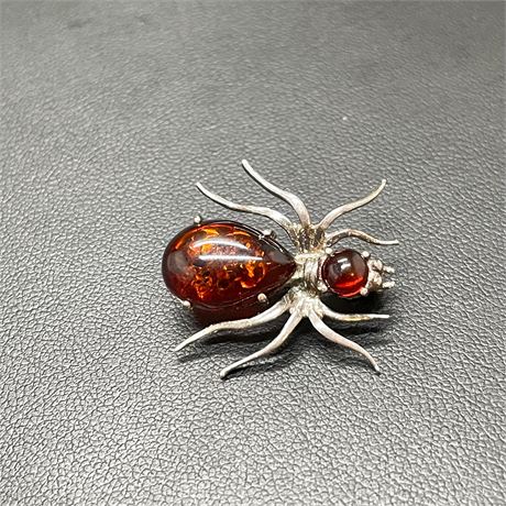 Amber Sterling Silver Pin