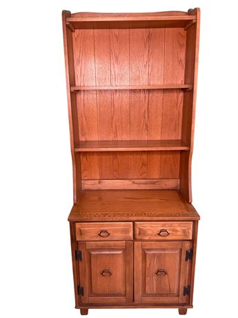 Two (2) Piece Oak Wood Hutch