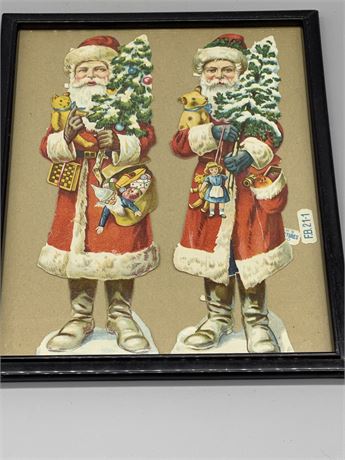 Framed Vintage Paper Santas