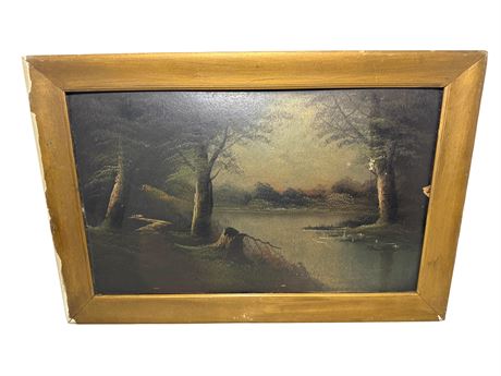 Antique Oil on Board Landscape Painting