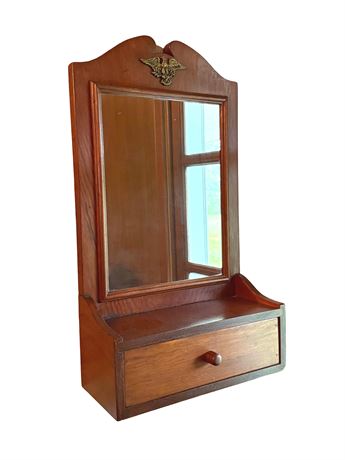 Vintage Wood Wall Cabinet with Mirror and One Drawer
