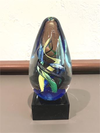 Art Glass Paperweight on Granite Stand