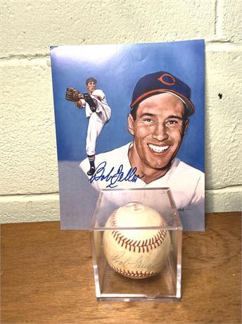 Bob Feller Signed Baseball and Photograph