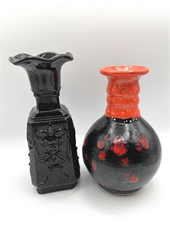 Imperial Glass Diablo Pitcher and Red/Black Vase