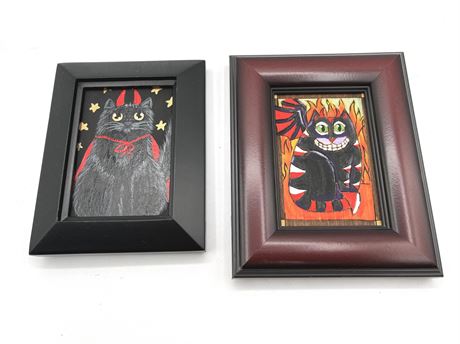 Original Halloween Cat Folk Card Art