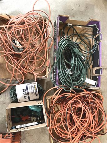 Large Lot of Extension Cords and Adapters