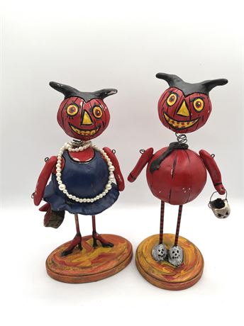 Halloween Devils Signed Folk Art Penny McCallister