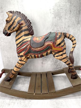 Wood Carved Zebra Rocking Carousel Horse