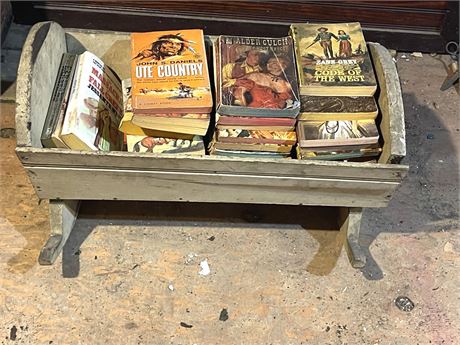 Antique Wood Cradle & Books