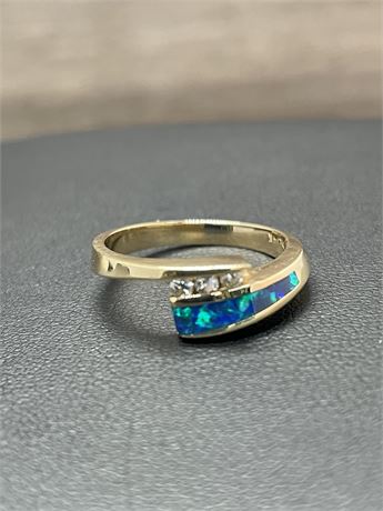 14kt Art Deco Opal and Diamond Ring