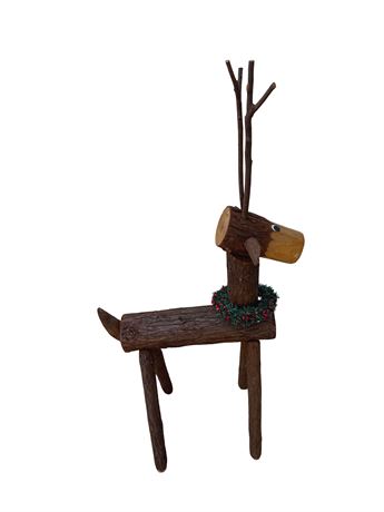 Large Carved Wood Reindeer Decorative