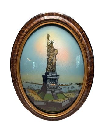 Oval Oil Reverse Painted Statue of Liberty on Glass