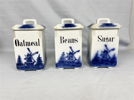 Blue and White Canisters