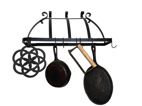 Wrought Iron Pot Rack with Wrought Iron Decoratives