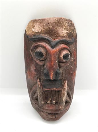 Carved Wood Folk Art Demon Face Mask