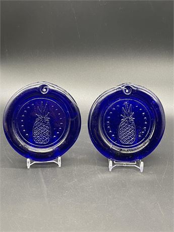 Two (2) Cobalt Blue Pineapple Medallions