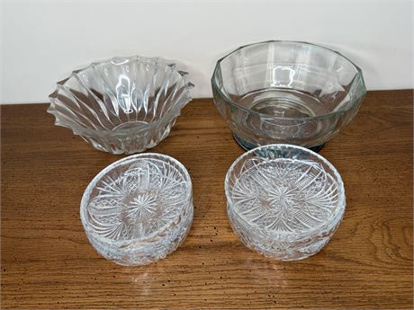 Glass Serving Bowls w/ Crystal Smaller Bowls
